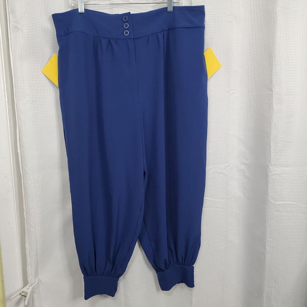 Melissa McCarthy NEW 1X Pants Flowy Cropped Capri Button Cuff Elastic Waist Hems - Picture 9 of 12